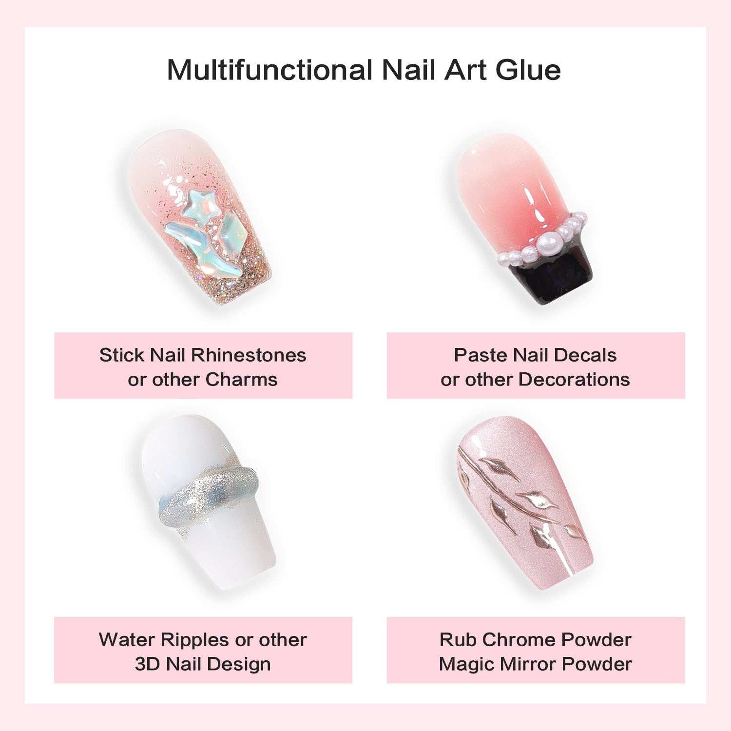 4 in 1 Nail Art Glue Rhinestones 3D Designs and Decorations