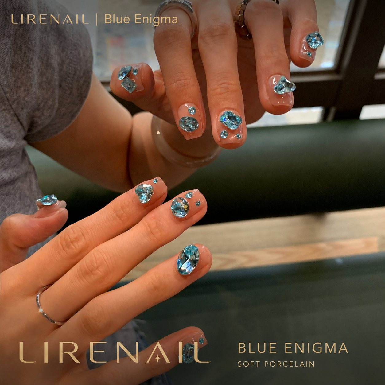 Blue Enigma – Blue Crystal Teardrop Press-On Nails