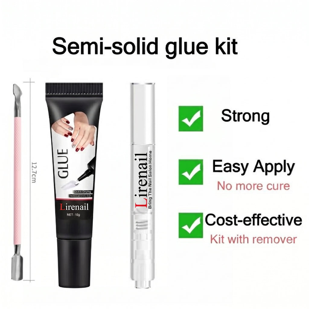 Semi-solid glue New Upgrade Super Strong Quick drying with remover kit for nails