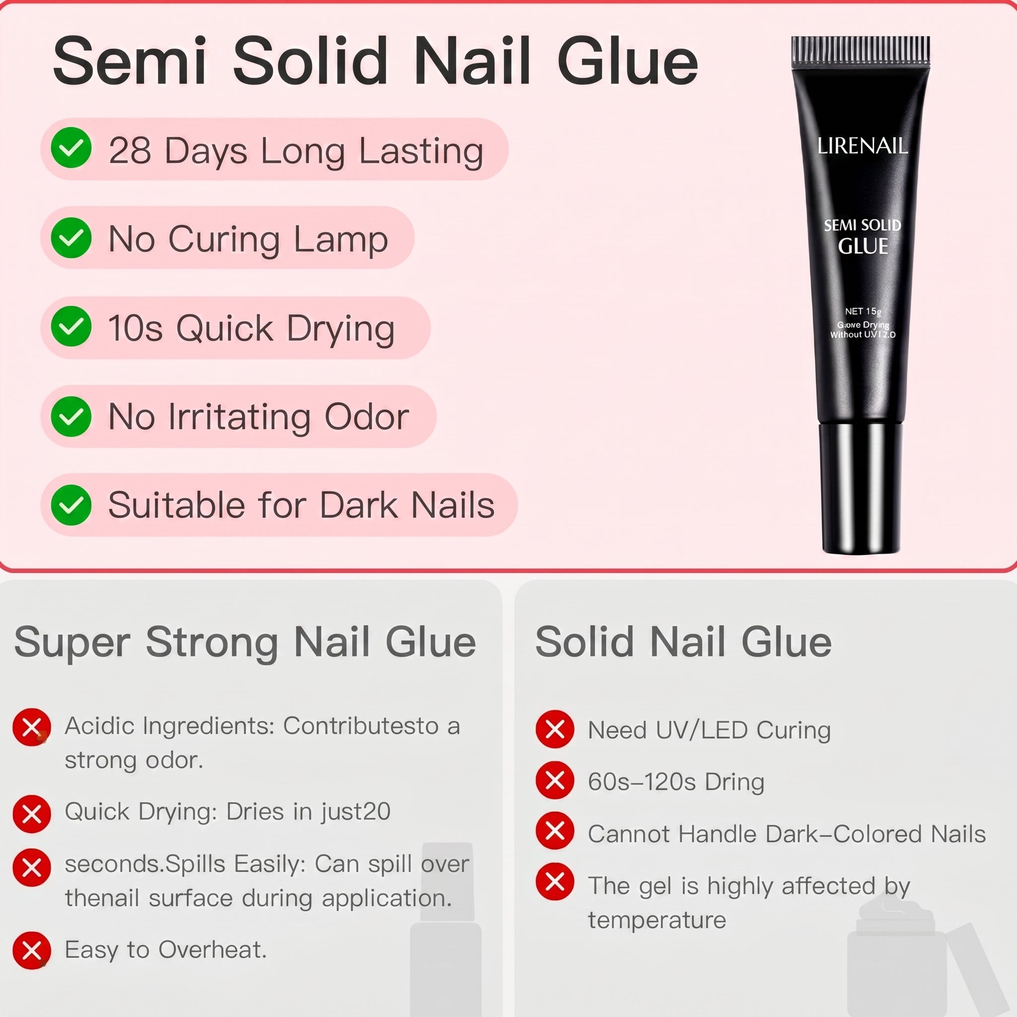 15g Semi solid glue New Upgrade Super Strong Quick drying without cure nail glue