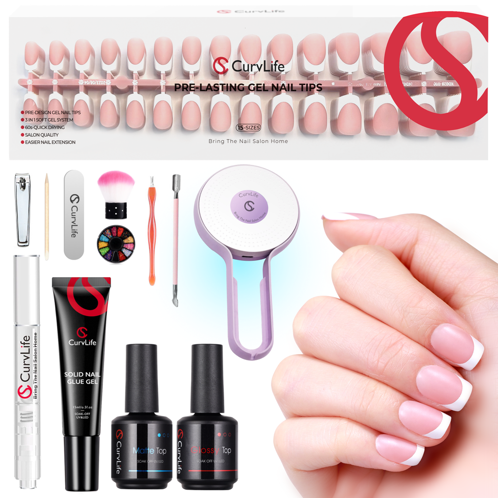 French Tip Kit -  Gel Top and Base Coat. UV Lamp Nails Glue Manicure press on nails