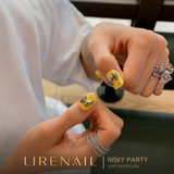 Risky Party – Yellow Crystal Bow Press-On Nails