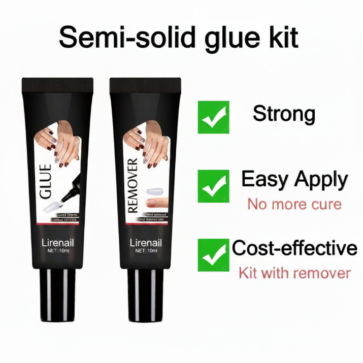 Semi-solid glue New Upgrade Super Strong Quick drying with remover kit for nails