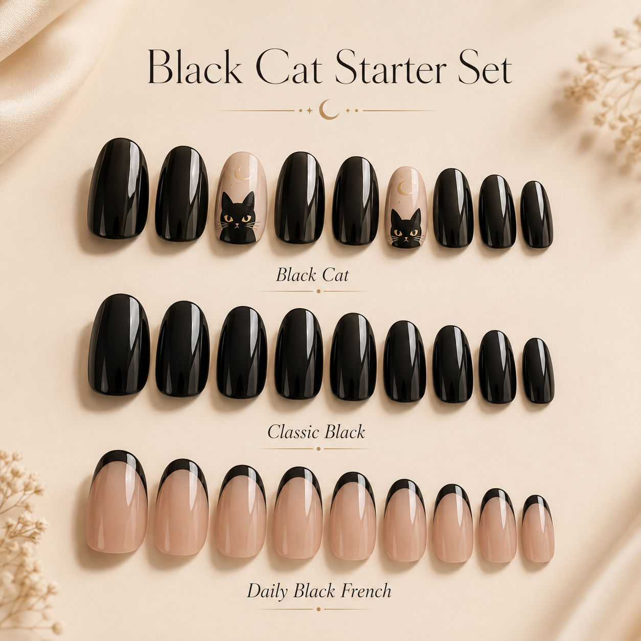 Black Oval Short press-on nails by Lirenail - wear effect