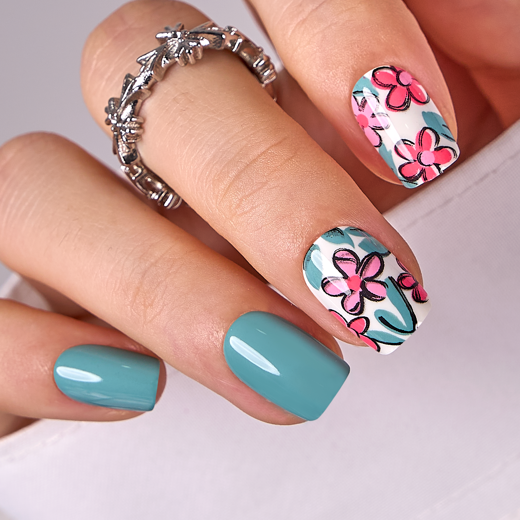 Blossom Breeze short squoval press-on nails