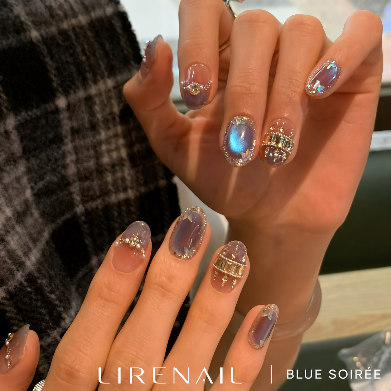 Blue Soirée – Iridescent Crystal Press-On Nails