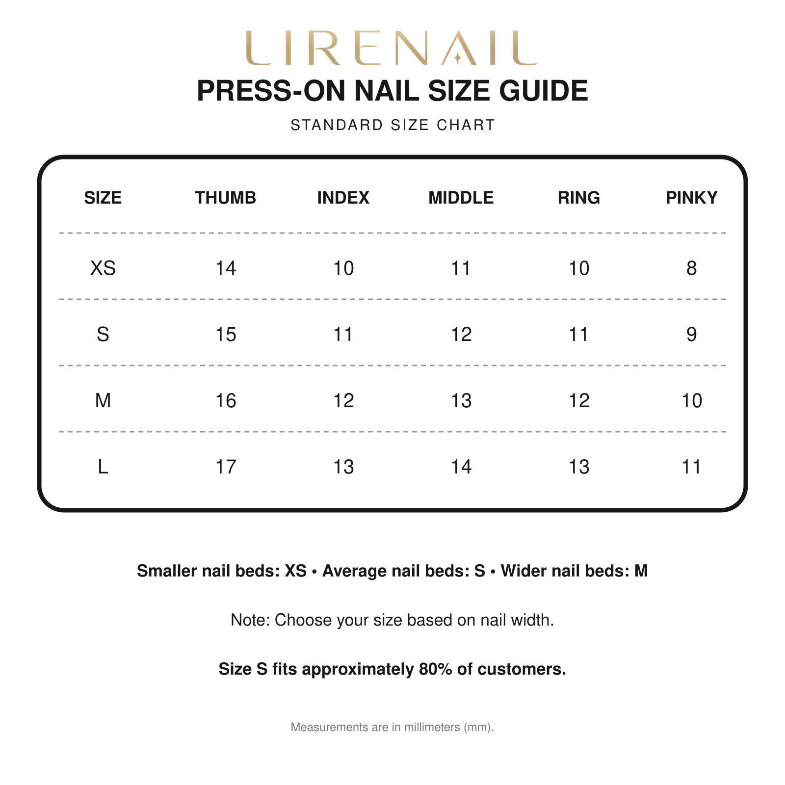Blue Soiree press-on nail size guide