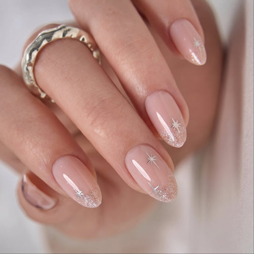 Blush Gleam S Almond short almond press-on nails