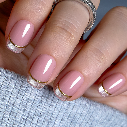 Blush Glitz short squoval press-on nails