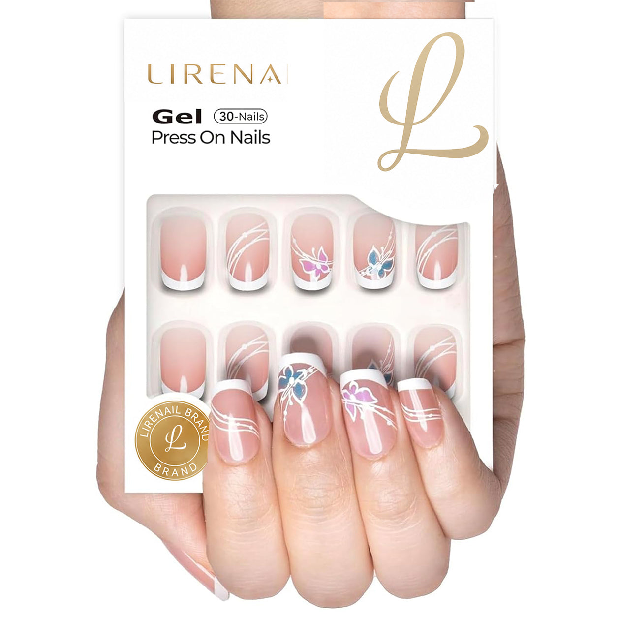 Butterfly French medium squoval soft gel press-on nails