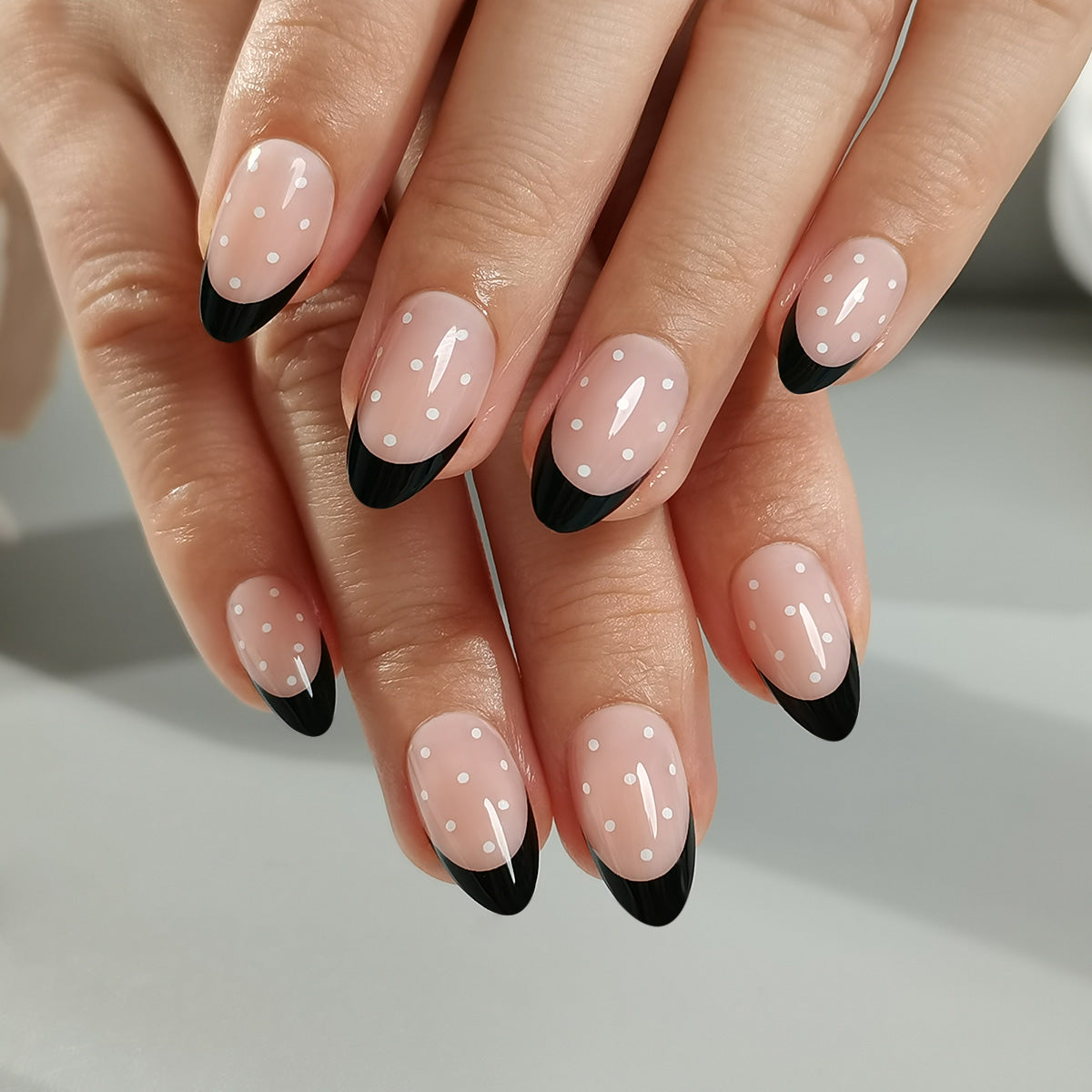 Classic Polka short almond press-on nails
