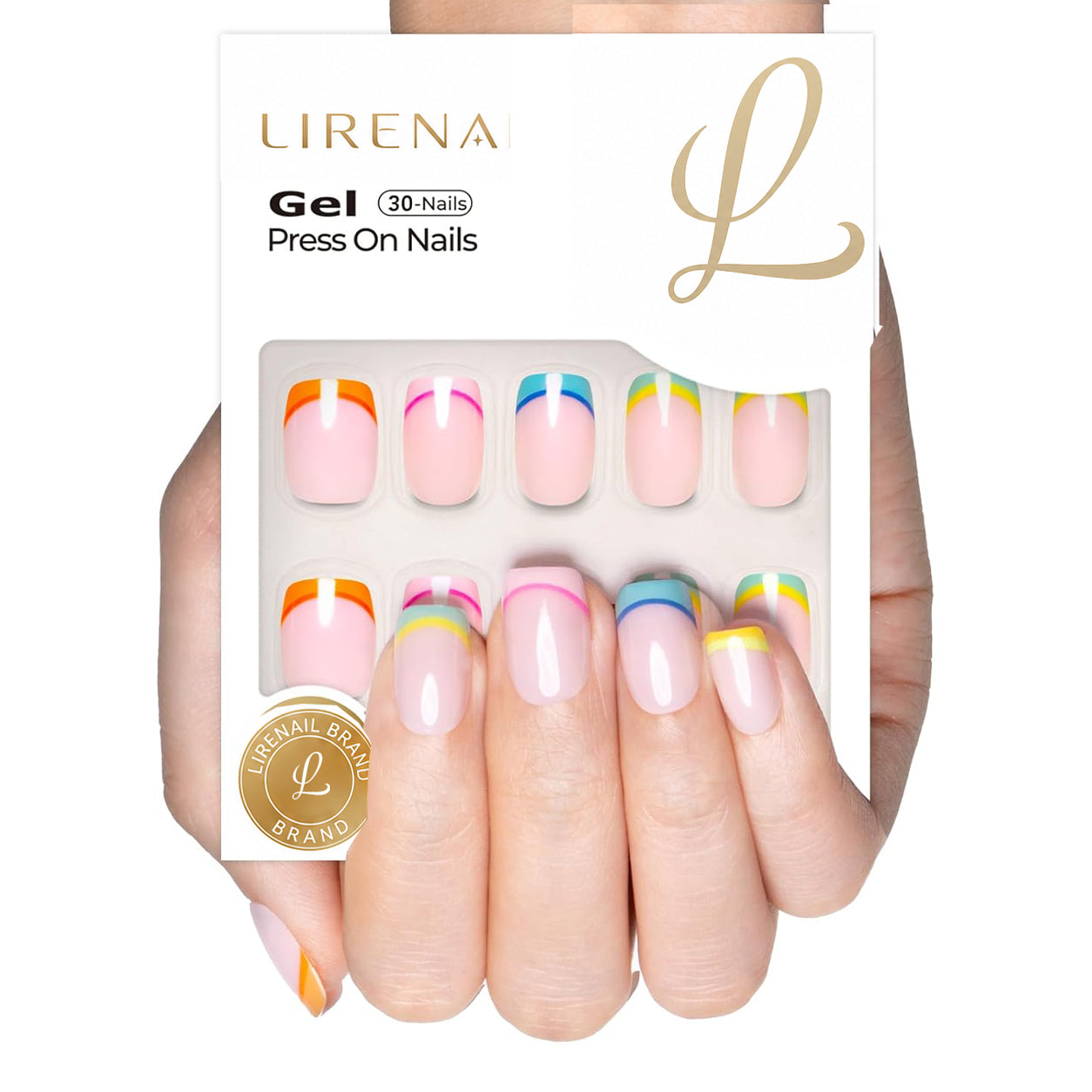 Colorful French short squoval soft gel press-on nails