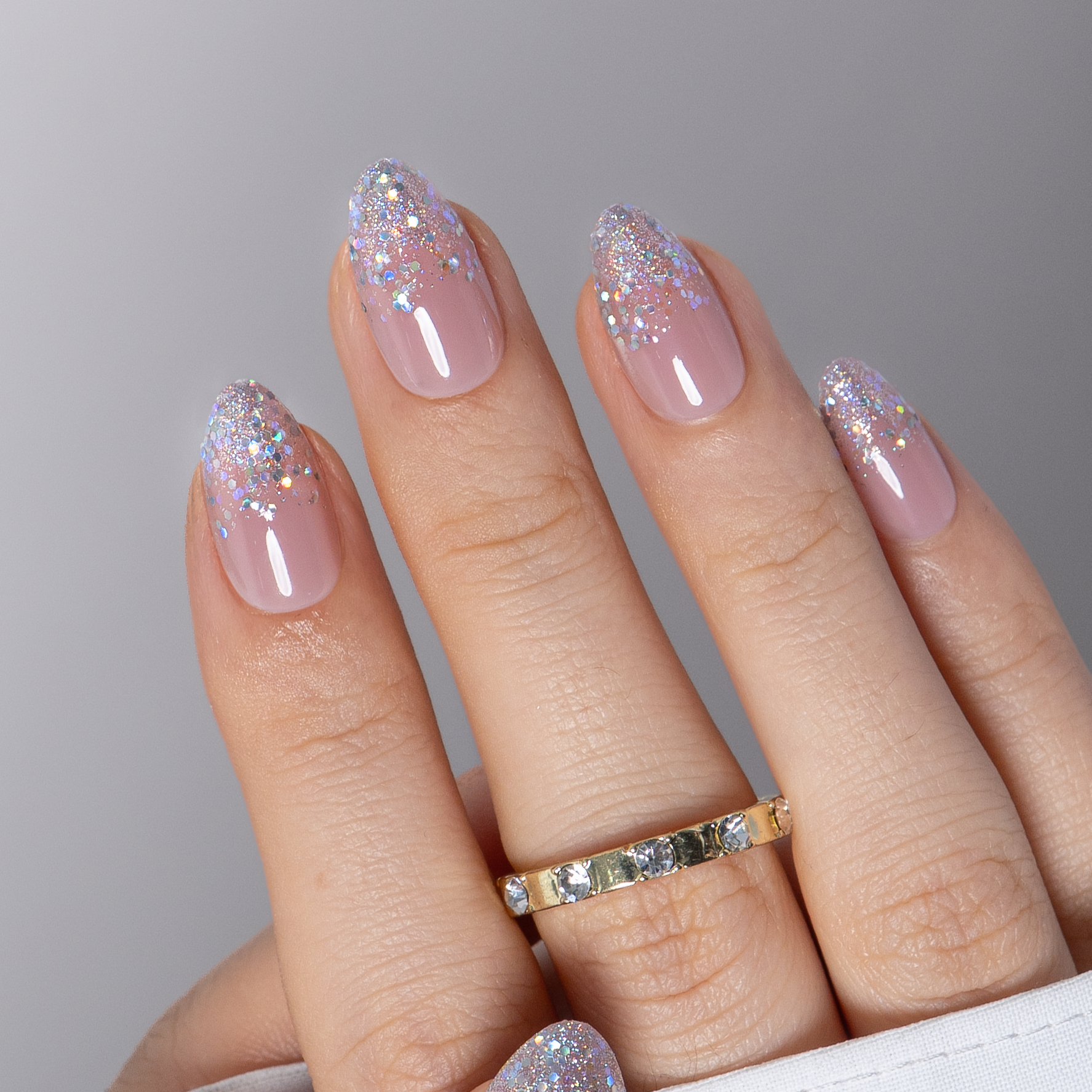 Crystal Drip short almond press-on nails