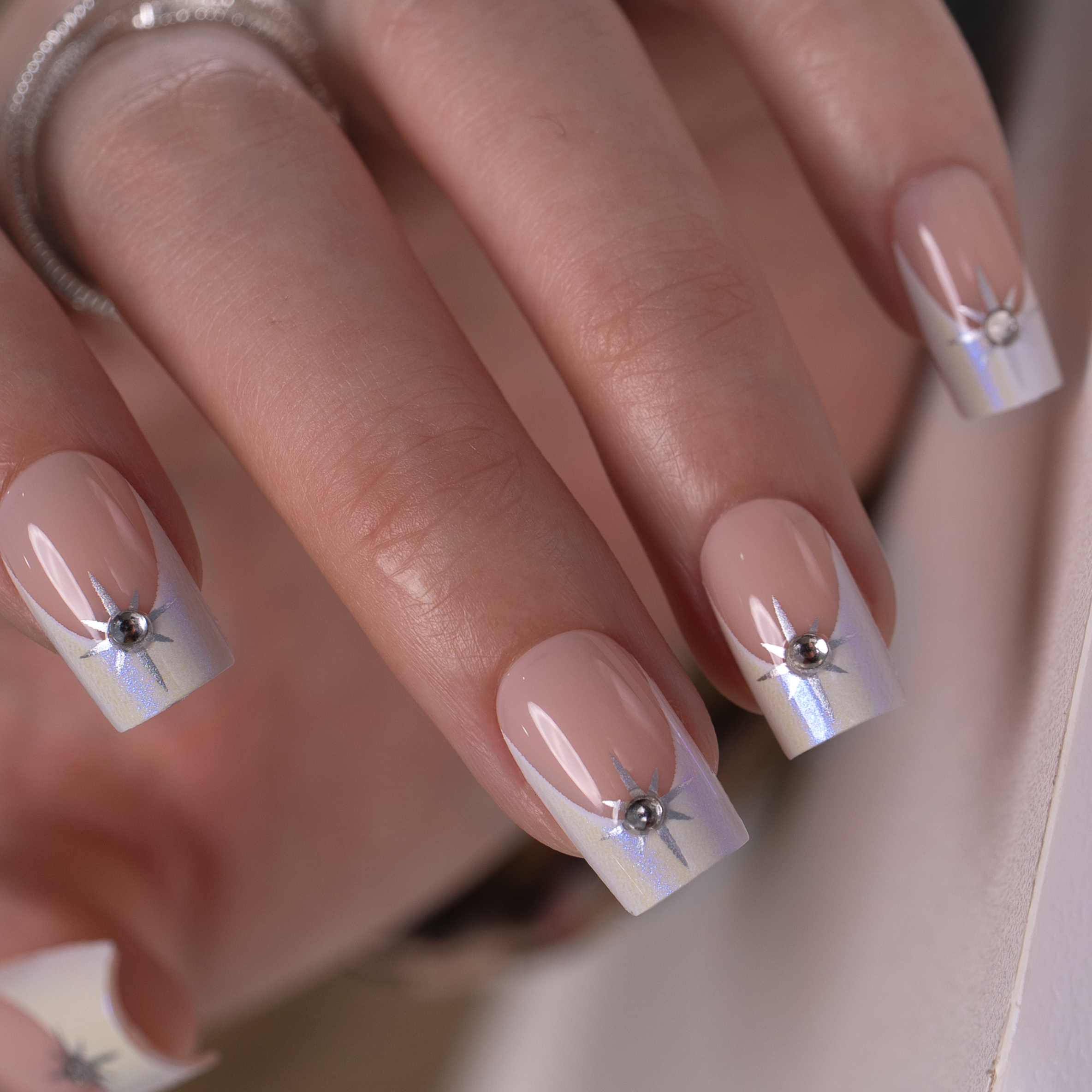 Crystal Halo medium square press-on nails