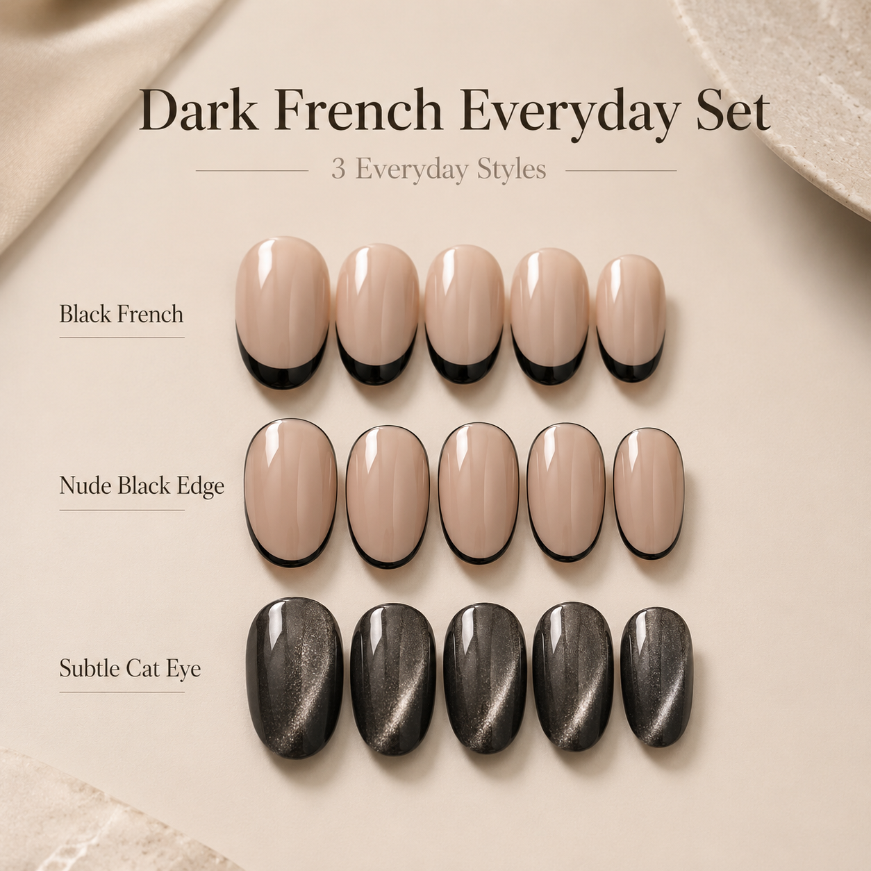 Black Oval Short press-on nails by Lirenail - side view