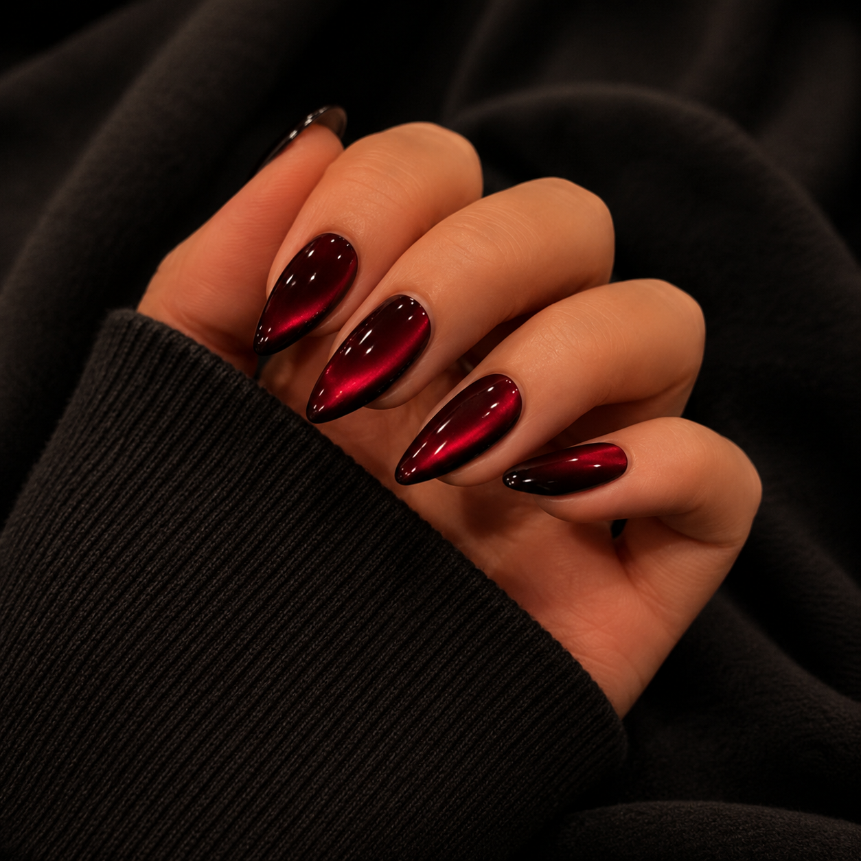 Dark Red Cat Eye Press-On Nails