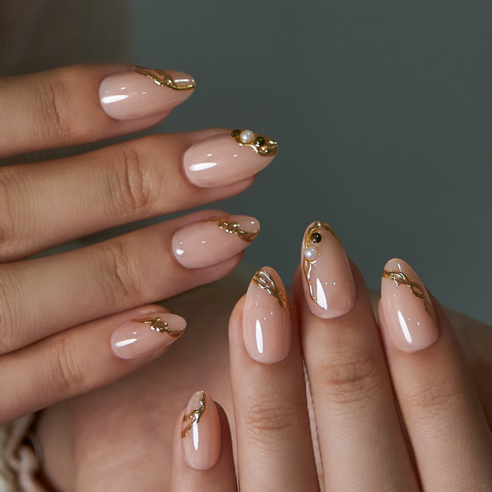 Designer S Pick Diamond Nude short almond press-on nails