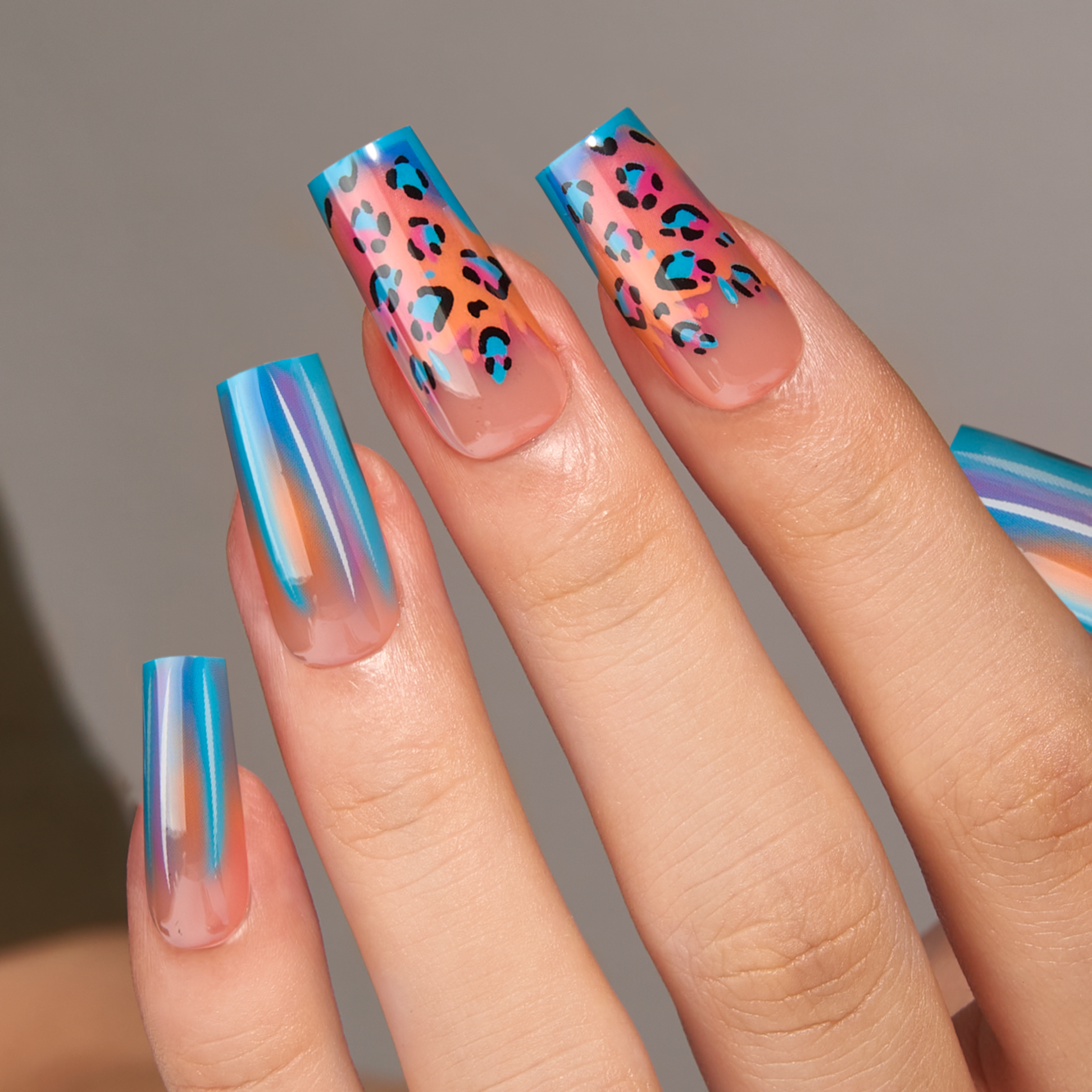 Designer S Pick Laser Leopard long square press-on nails