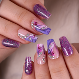 Designer S Pick Violet Sparkle M Coffin press-on nails