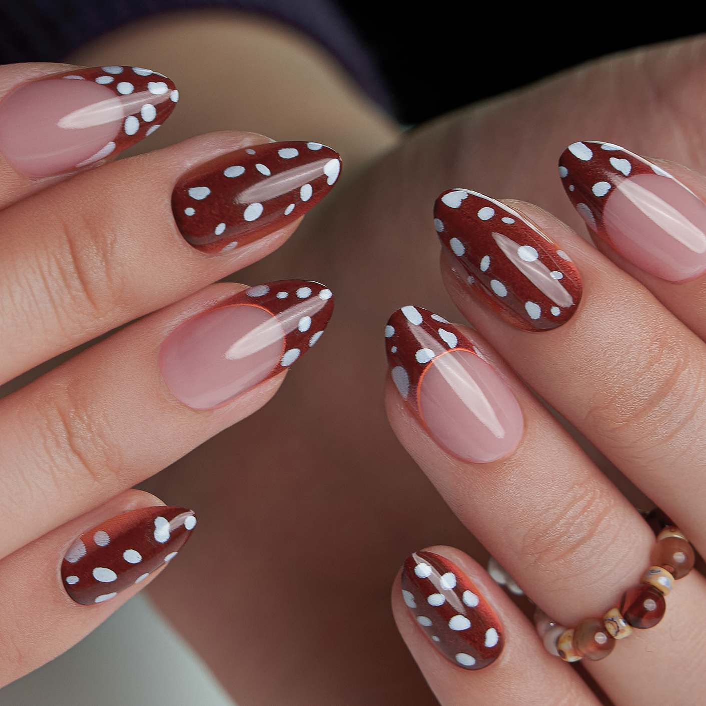 Dotty Delight short almond press-on nails