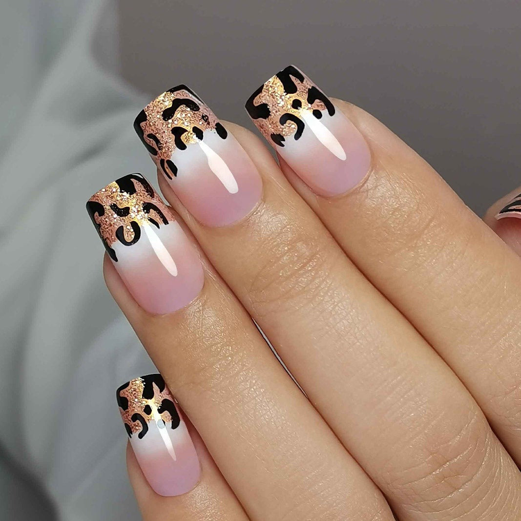 Elegant Leopard medium square press-on nails