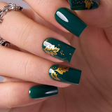 Forest Gold medium square press-on nails