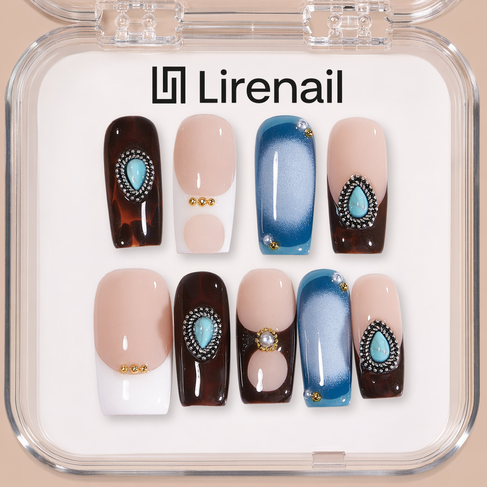 Handmade Turquoise Mirage | Lirenail Press-On Nails