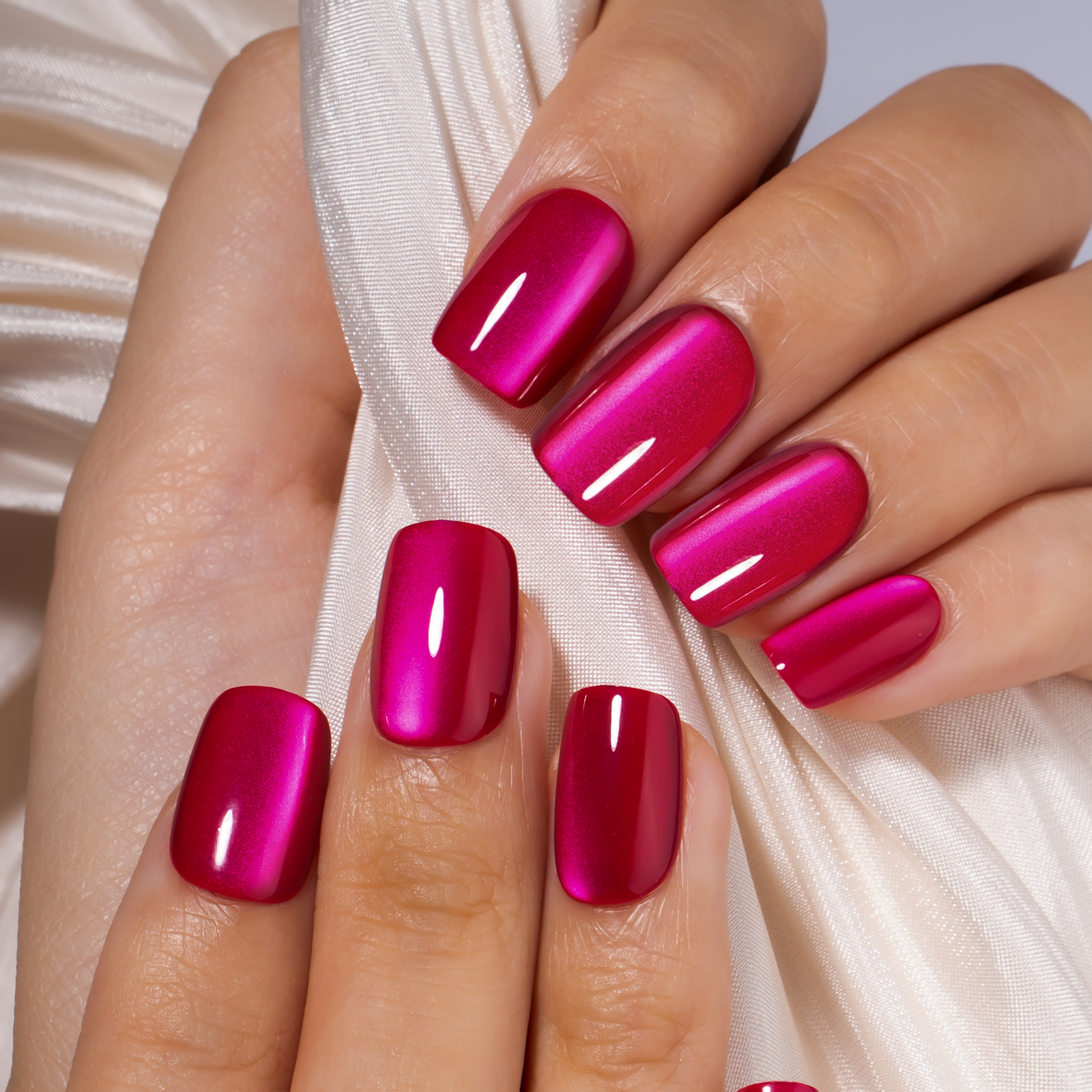 Hot Fuchsia short squoval press-on nails
