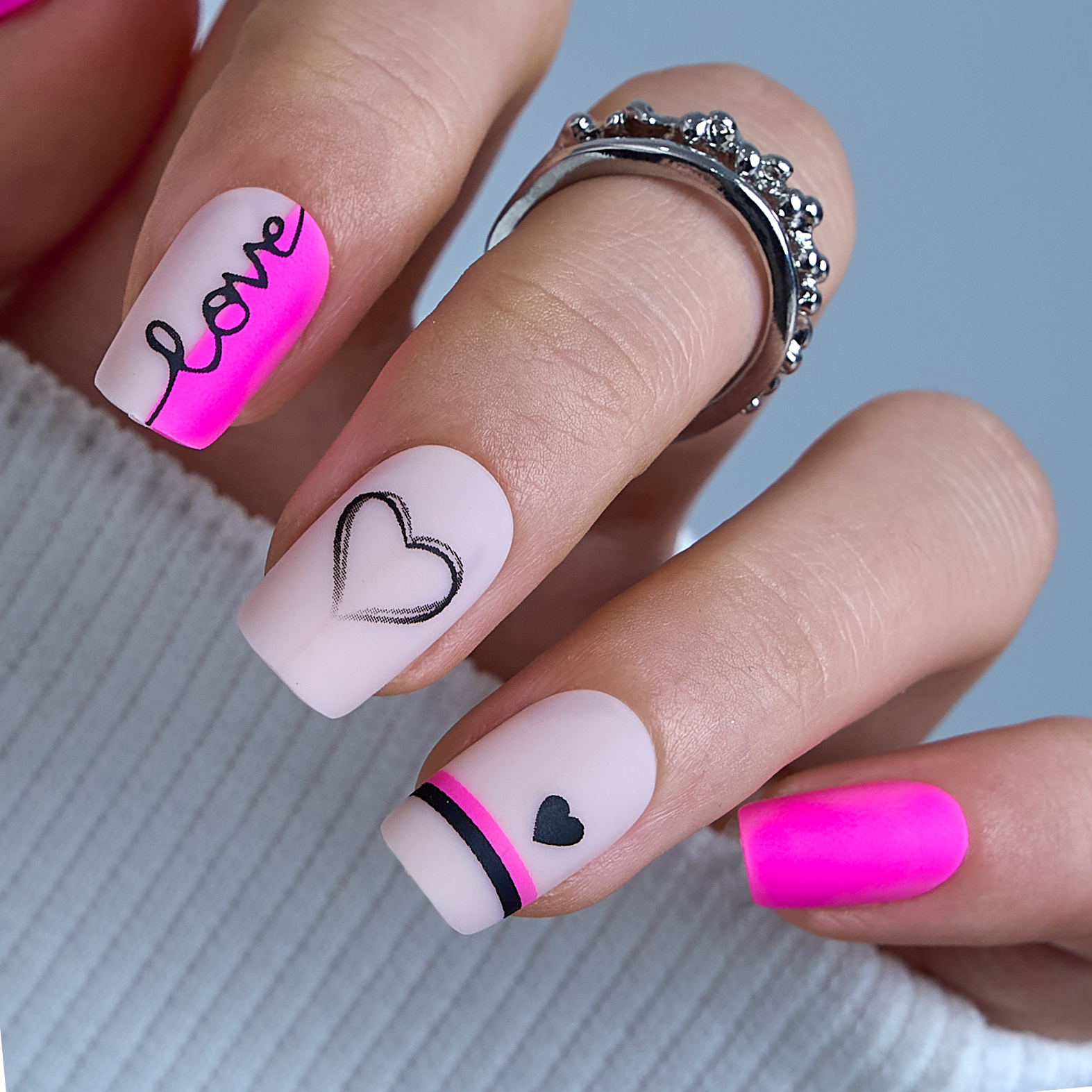 Matte Pink Lines medium squoval press-on nails