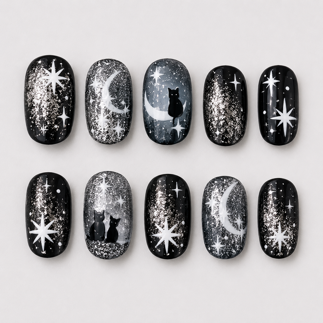 Moonlit Cat Galaxy Press-On Nails