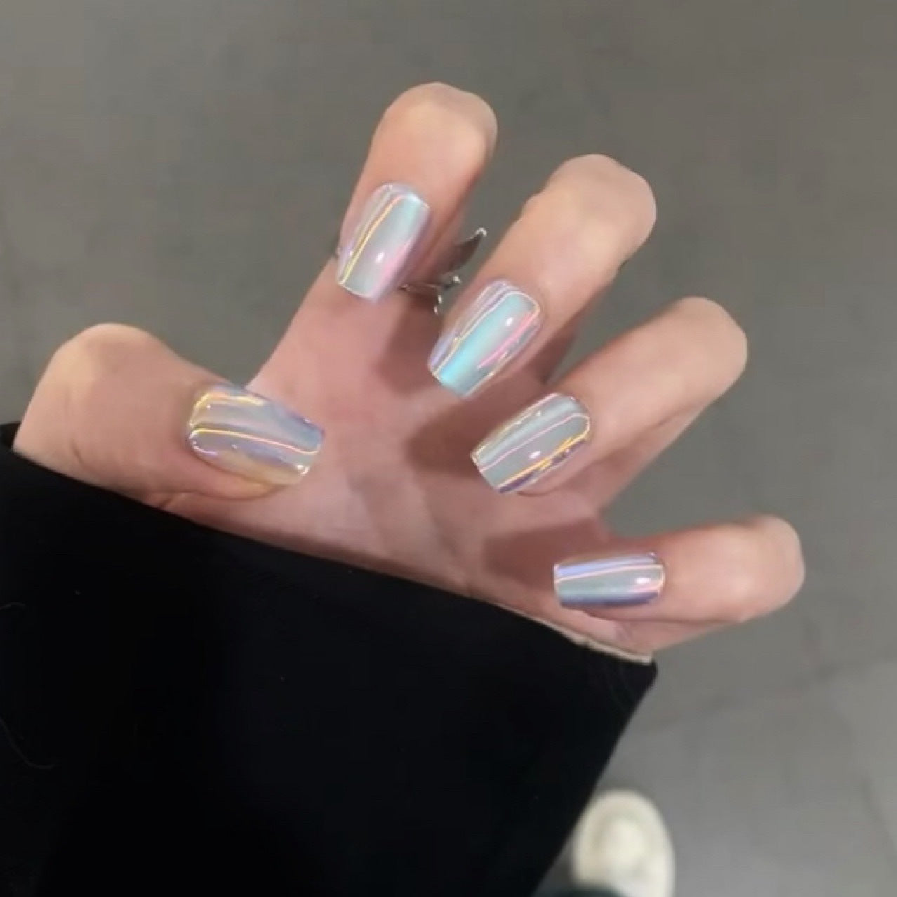 Mystic Chameleon short squoval press-on nails from the side
