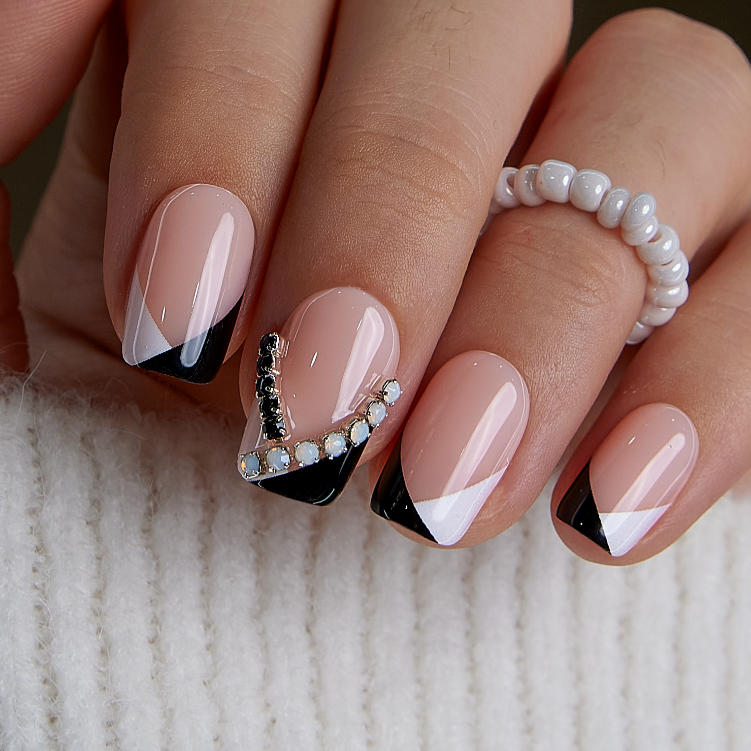 Nude French medium squoval press-on nails