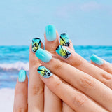 Ocean Palm short squoval nail detail