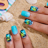 Ocean Palm short squoval press-on nail size guide