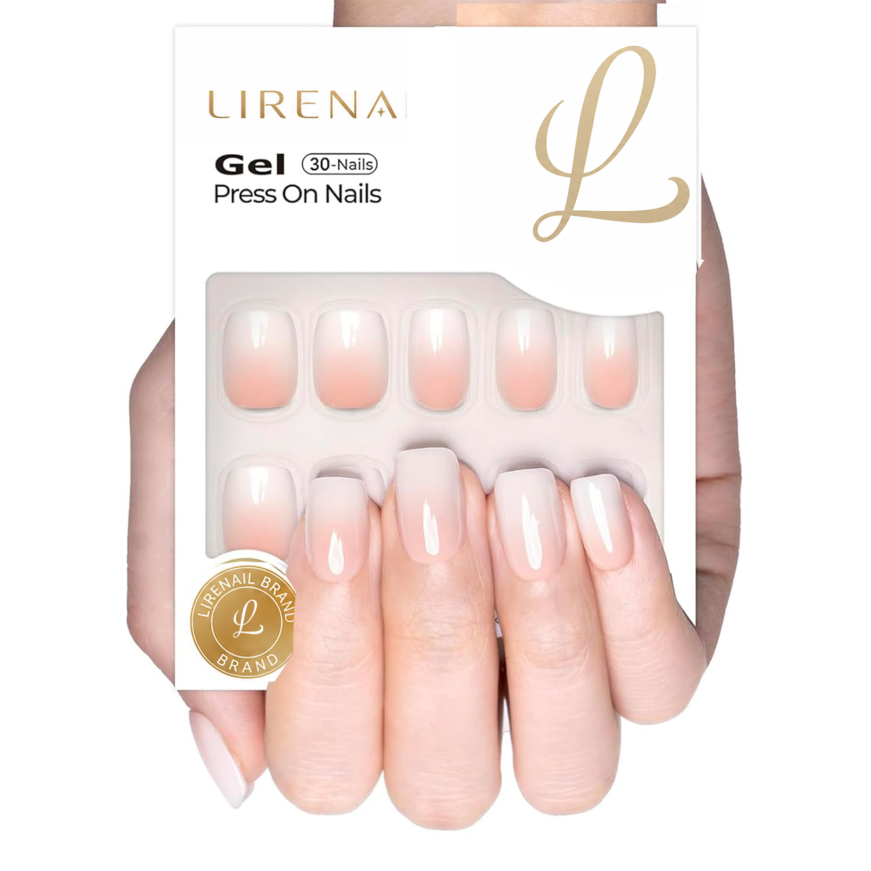 Pink And White short square soft gel press-on nails