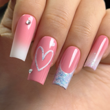 Pink Valentine long square press-on nails