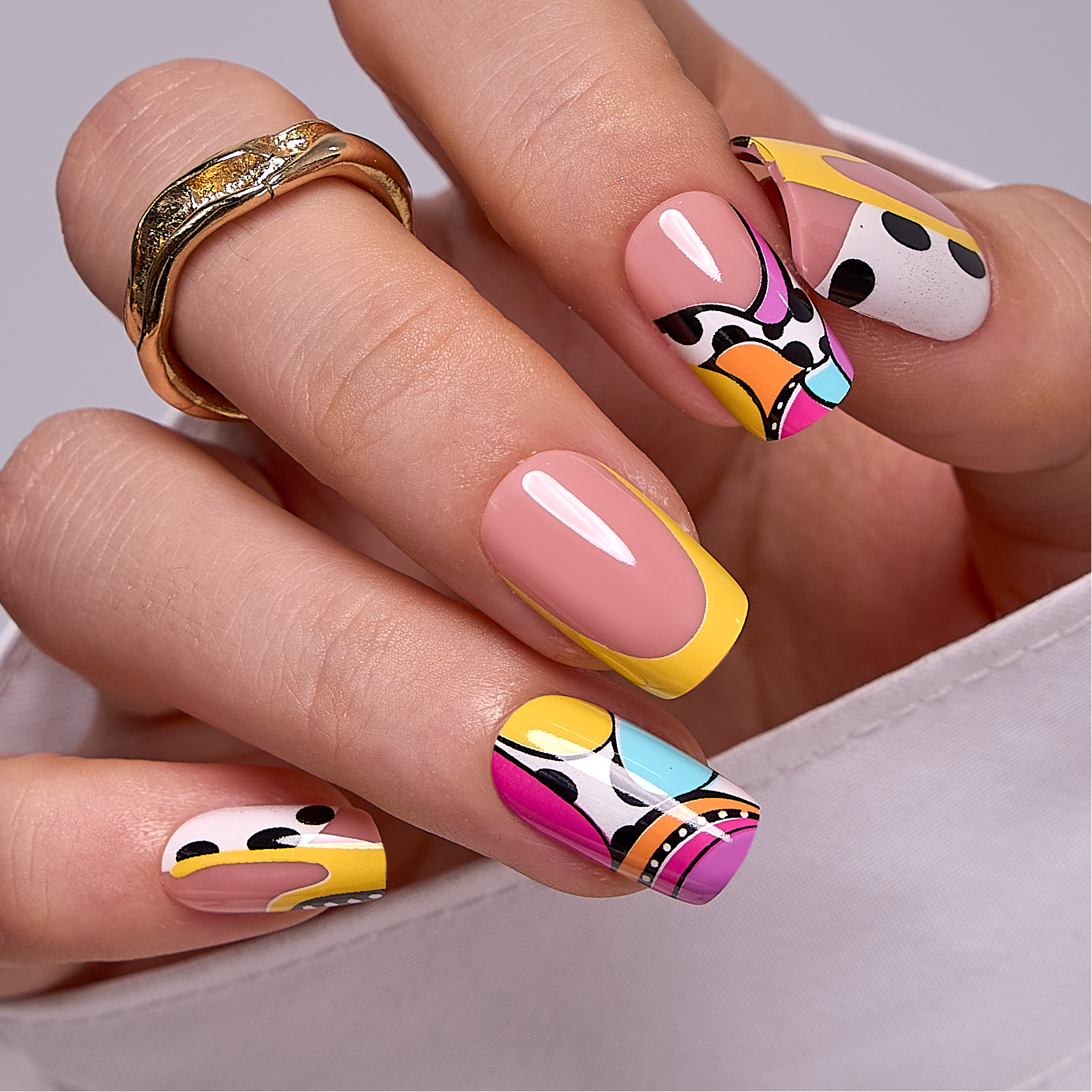Retro Color Pop medium squoval press-on nails