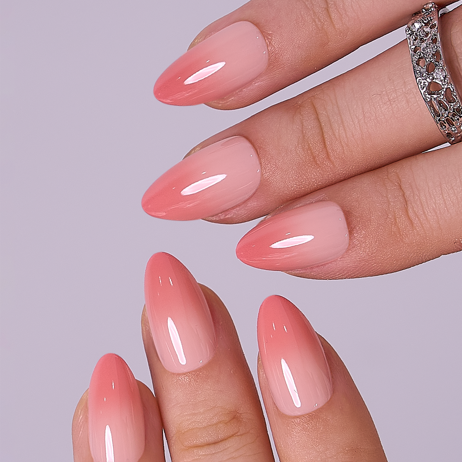 Rose Veil short almond press-on nails