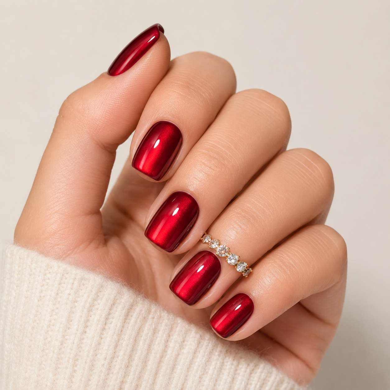 Ruby Cat Eye – Short Square Press-On Nails