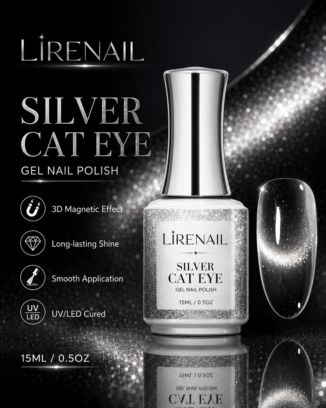 Silver Cat Eye Gel Nail Polish – 3D Magnetic Effect 15ML