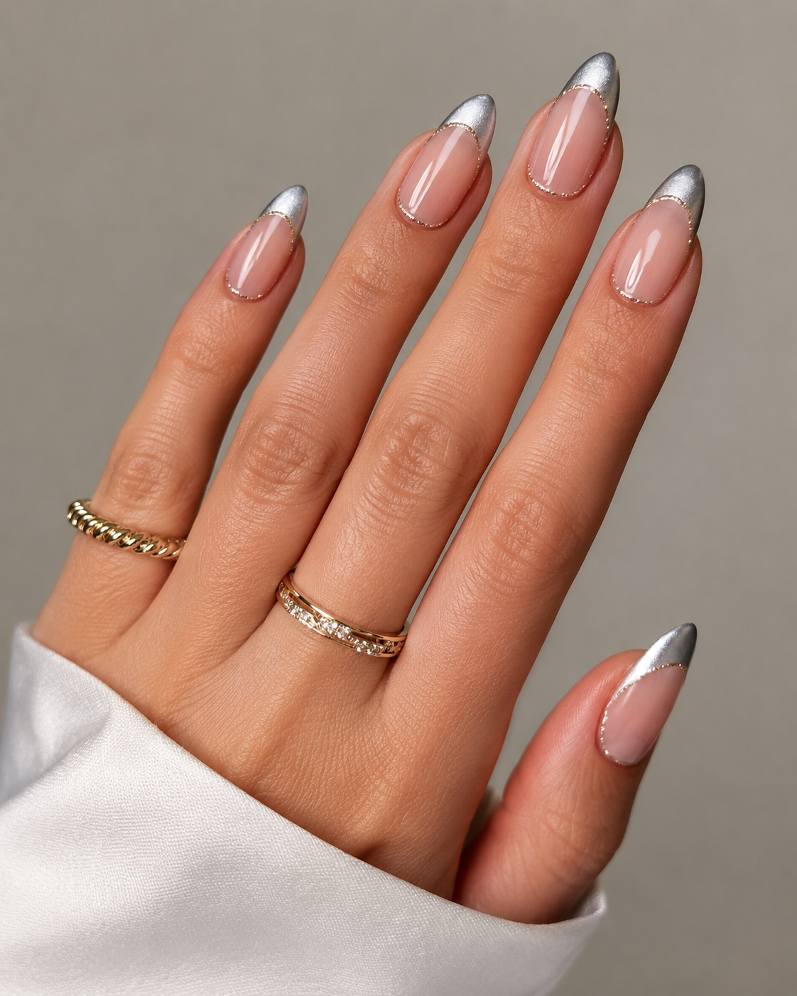 Silver Chrome French Elegant Almond almond press-on nails