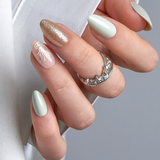 Silver Petal short almond press-on nails