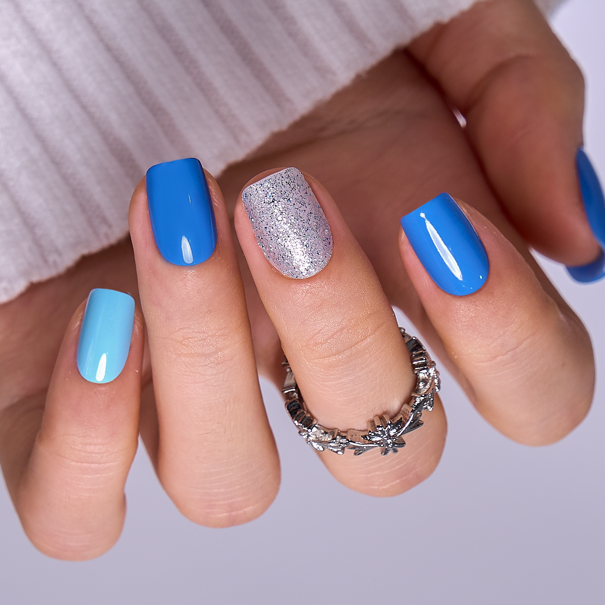 Sparkling Blue short squoval press-on nails