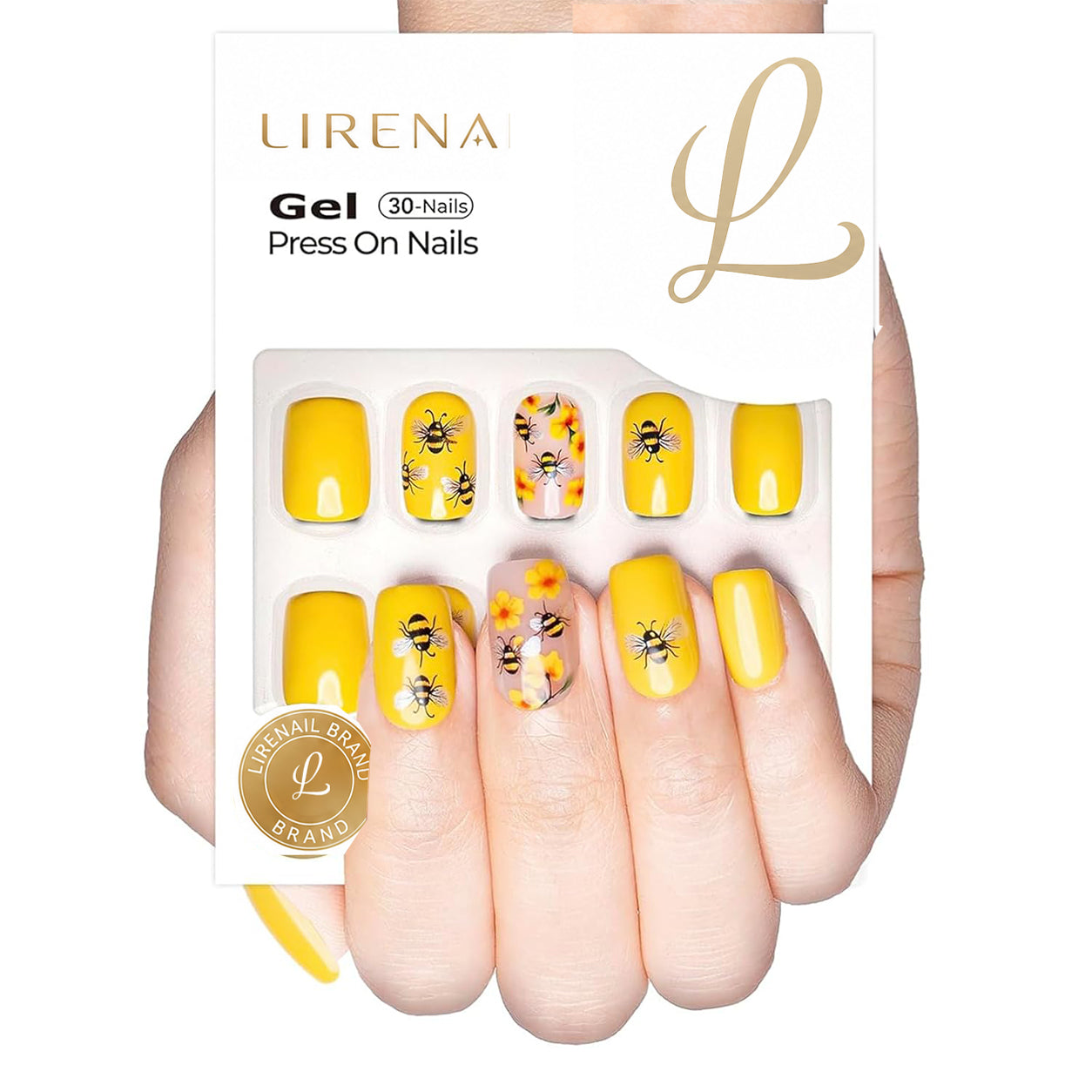 Sunny Bee medium squoval press-on nails