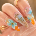 Sunset Blue Floral Style 2 press-on nails