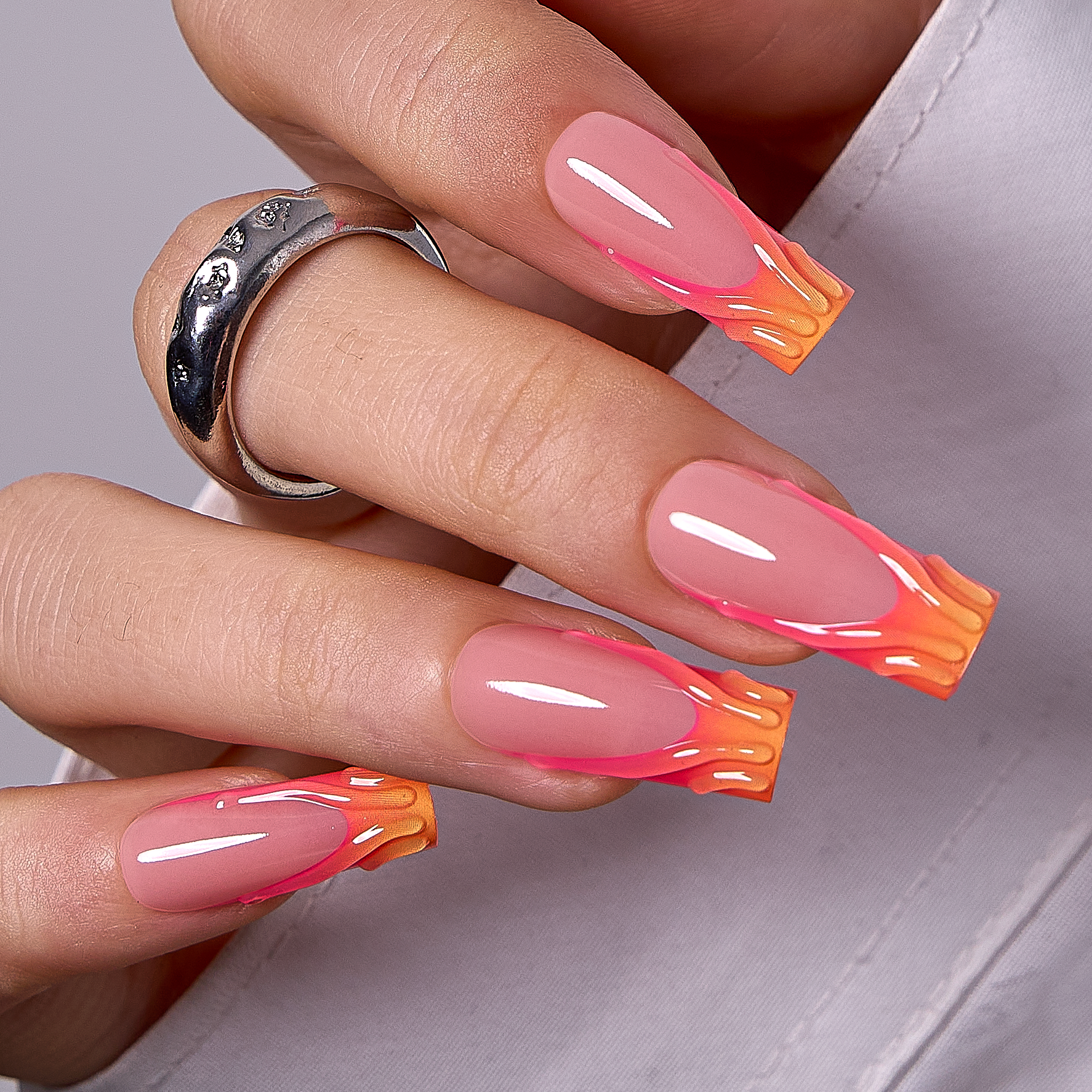 Sunset Ember long square press-on nails